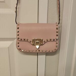 Valentino Garavani Pink Studded Shoulder Bag Gold Hardware Clasp Closure